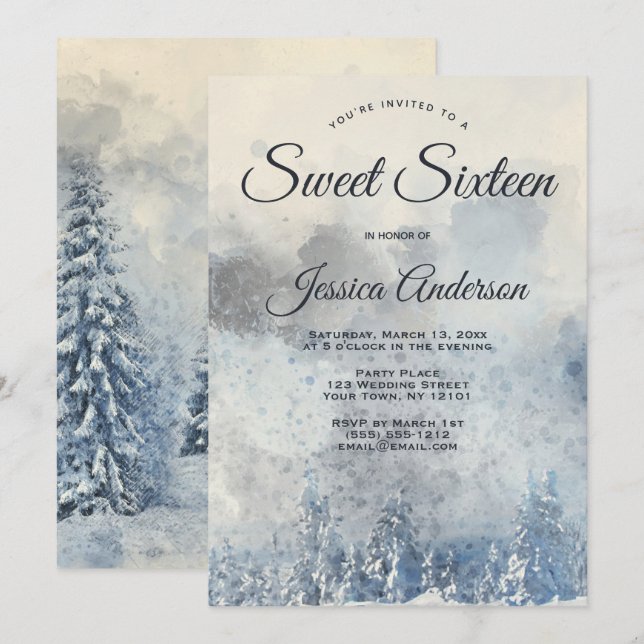 Mystic Winter Forest Sweet Sixteen Invitation (Front/Back)