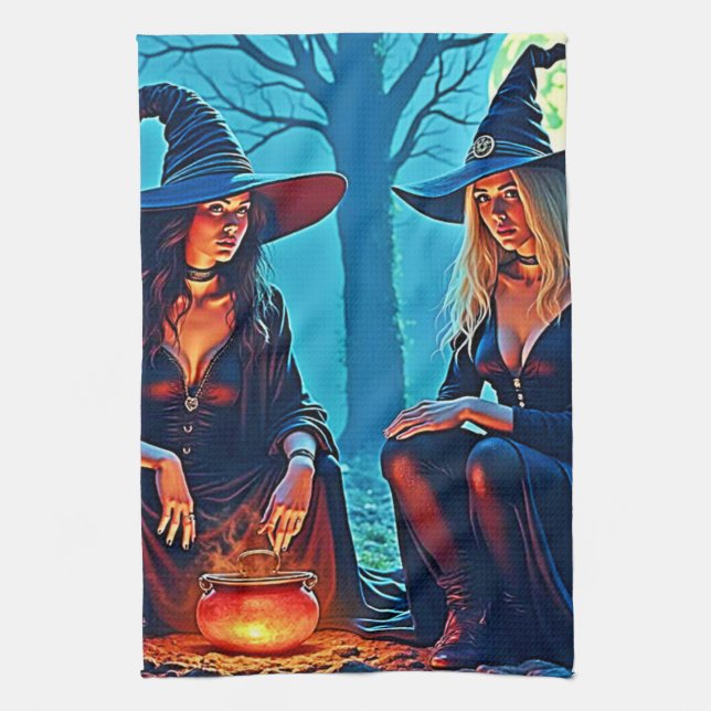 Mystic Witches Cauldron Spellbound Tea Towel (Vertical)