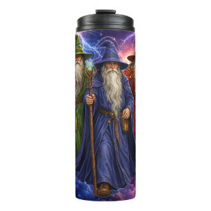 Mystic wizards and lightning fantasy art thermal a tumbler