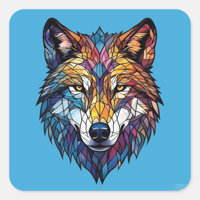 Mystic Wolf Animal Decor, Boho Gift Square Sticker (Front)