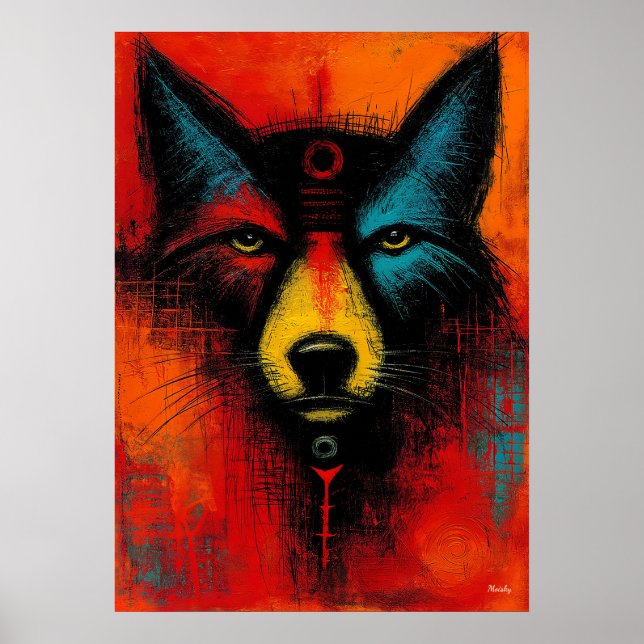Mystic Wolf Face in Colour Fields Expressionist  Poster (Front)