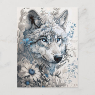 Mystic Wolf Floral Postcard