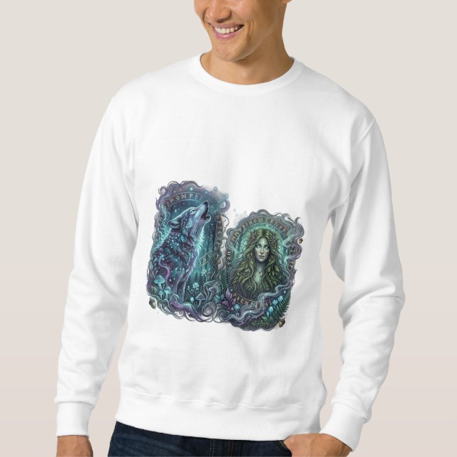 Mystic Wolf & Forest Goddess Art  Sweatshirt (Front)