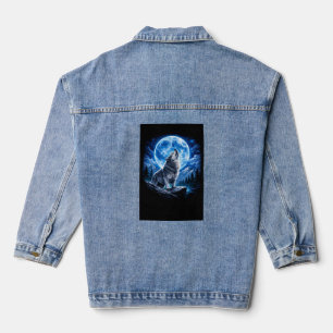 Mystic Wolf Howling Denim Jacket