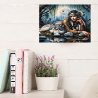 Mystical A Native American Woman With Wolves 16x12