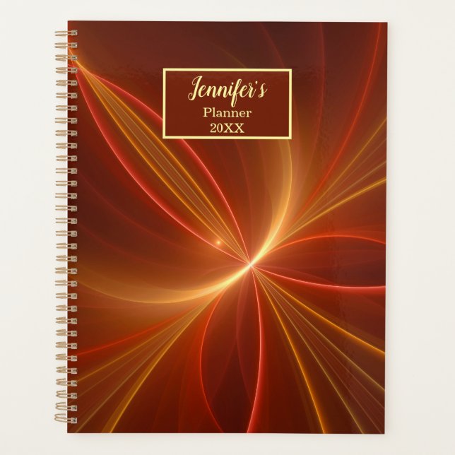 Mystical Abstract Fractal Modern Warm Colours Name Planner (Front)