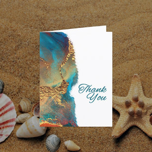 Mystical Abstract Teal Coral Gold Thank You Card