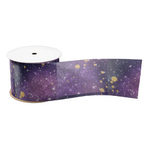 Mystical All Occasion Purple Gold Sparkles Stars Satin Ribbon