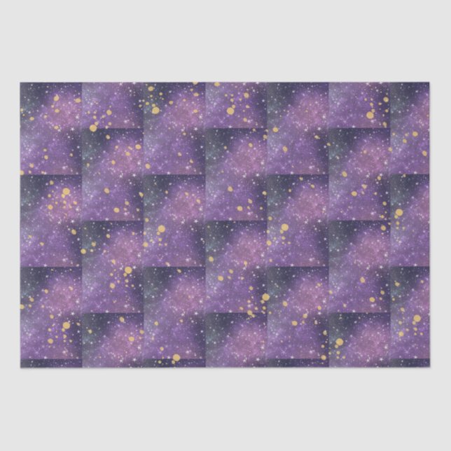 Mystical All Occasion Purple Gold Sparkles Stars Tissue Paper (Front)