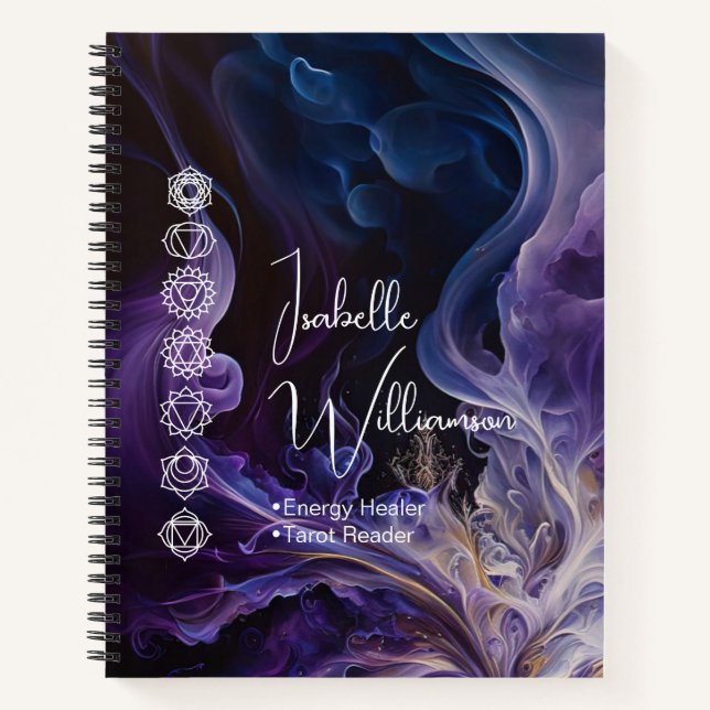 Mystical Amethyst Chakras Reiki Meditation Yoga Notebook (Front)