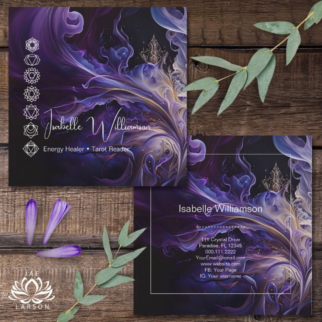 Mystical Amethyst Chakras Reiki Meditation Yoga Square Business Card (Creator Uploaded)