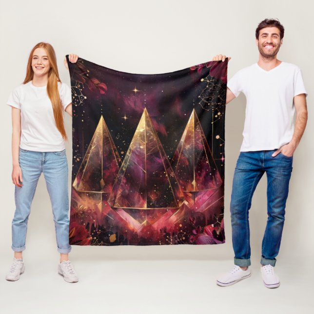 Mystical Amethyst Witchy Celestial Pattern Fleece Blanket (In Situ)