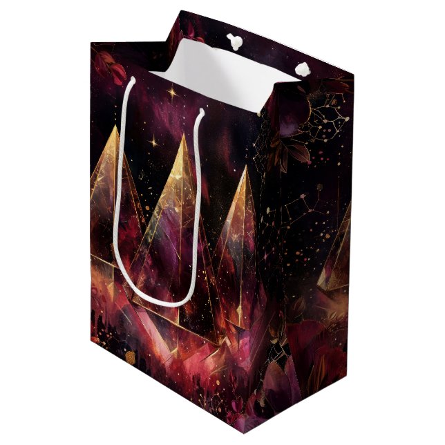 Mystical Amethyst Witchy Celestial Pattern Medium Gift Bag (Front Angled)