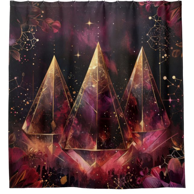 Mystical Amethyst Witchy Celestial Pattern Shower Curtain (Front)