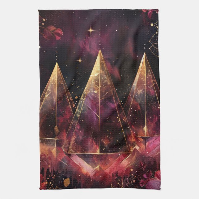 Mystical Amethyst Witchy Celestial Pattern Tea Towel (Vertical)