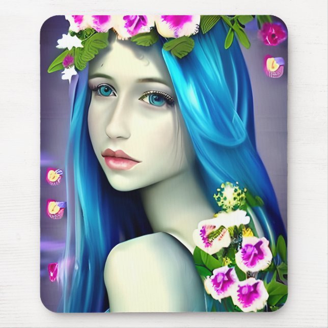 Mystical Art | Beautiful Blue Fairy  Mouse Pad (Front)