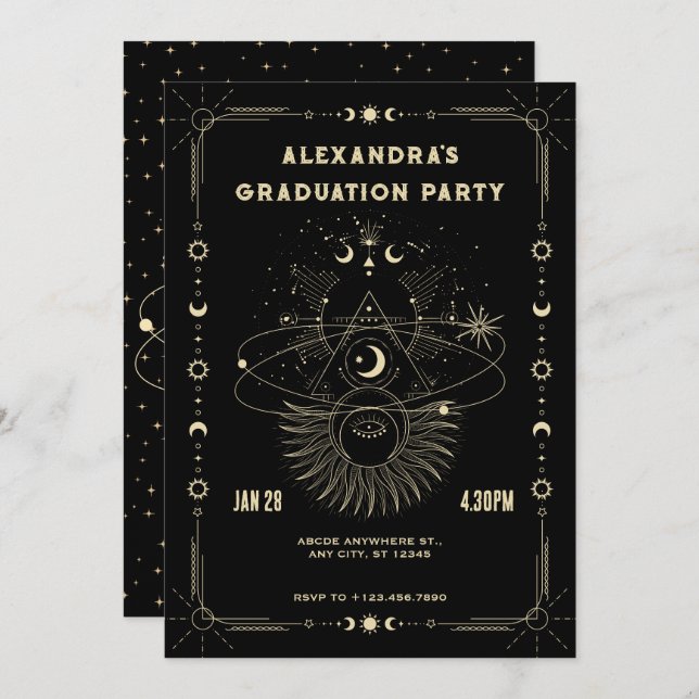 Mystical art moon celestial Graduation Invitation (Front/Back)