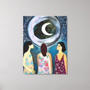 Mystical Art Women Looking at the Moon Canvas Print