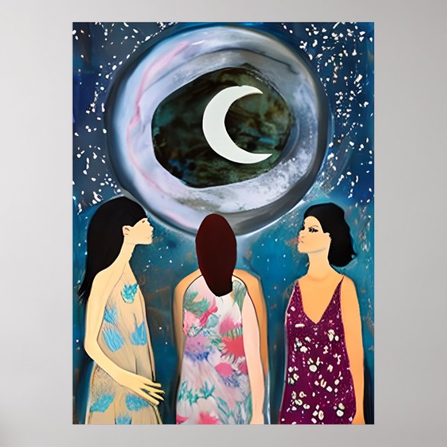 Mystical Art | Women Looking at the Moon Poster (Front)