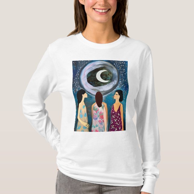 Mystical Art | Women Looking at the Moon T-Shirt (Front)