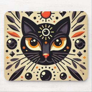 Mystical Artwork of a Black Cat Mouse Pad