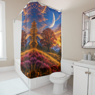 Mystical Autumn Moon and Mountain Shower Curtain