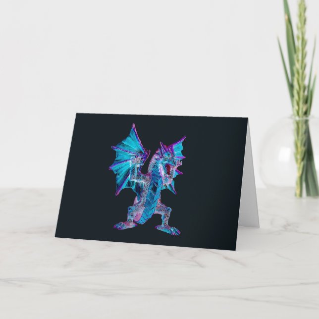 Mystical Azure Flame Serpent Fantasy Dragon Art Card (Front)