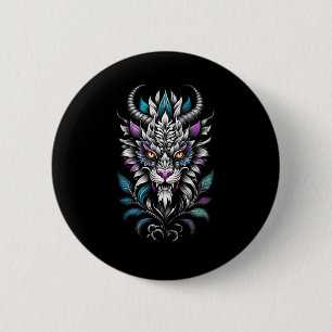 Mystical Beast Illustration – Burning Eyes Dragon  6 Cm Round Badge