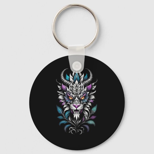 Mystical Beast Illustration – Burning Eyes Dragon  Key Ring (Front)