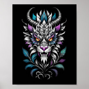 Mystical Beast Illustration – Burning Eyes Dragon  Poster