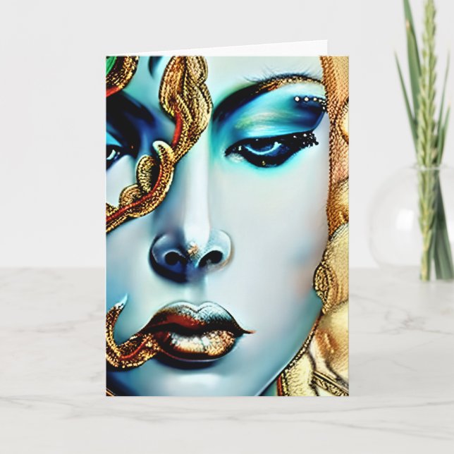 Mystical Beauty Golden Goddess Ai Art Holiday Card (Front)