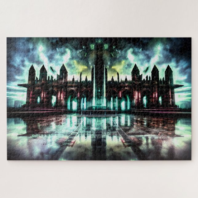 Mystical black and blue creepy castle landscape jigsaw puzzle (Horizontal)