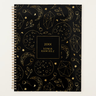 Mystical Black and Gold Crystal Moons Stars Planner
