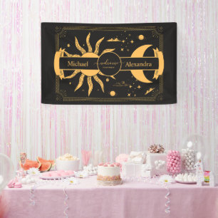 Mystical Black and Gold Sun Moon Wedding Banner