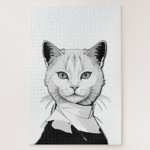 Mystical Black and White Cat of Salem Jigsaw Puzzle
