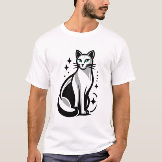 Mystical Black and White Cat with Green Eyes T-Shirt