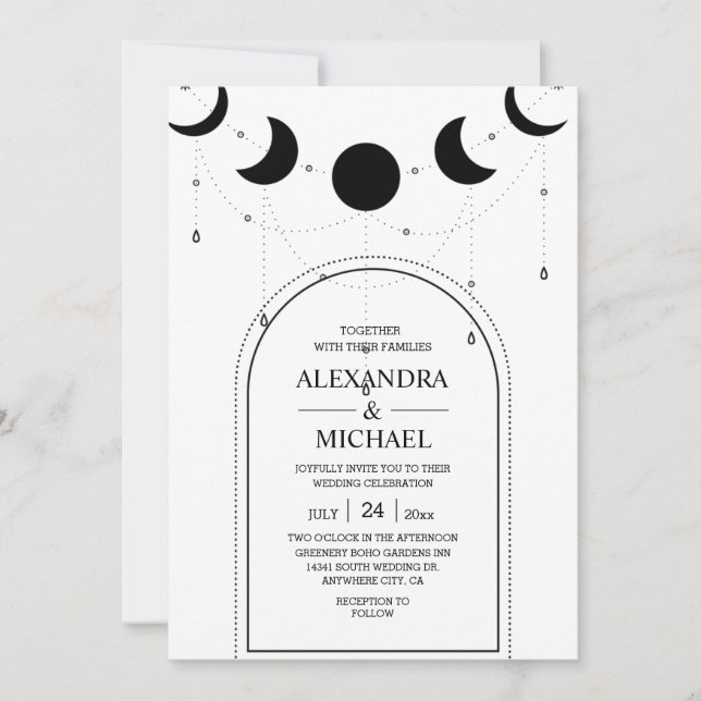 Mystical Black and white Celestial Stars Wedding   Invitation (Front)