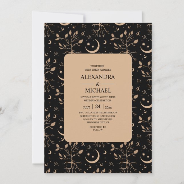 Mystical Black and white Celestial Stars Wedding   Invitation (Front)