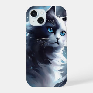 Mystical Black and White Kitten Watercolor Cat iPhone 15 Case
