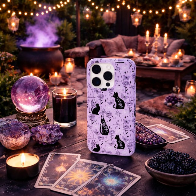 Mystical Black Cat and Butterfly Pattern | Witchy Case-Mate iPhone Case (Creator Uploaded)