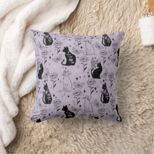 Mystical Black Cat and Butterfly Pattern   Witchy Cushion