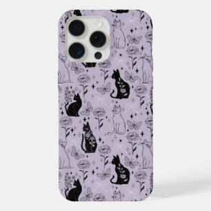 Mystical Black Cat and Butterfly Pattern Witchy iPhone 15 Pro Max Case