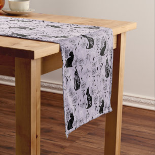 Mystical Black Cat and Butterfly Pattern   Witchy Short Table Runner