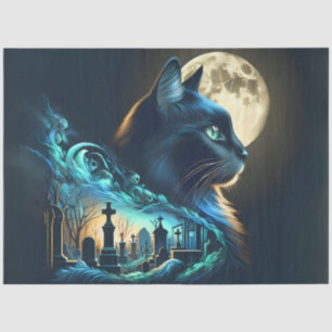 Mystical Black Cat and Graveyard Halloween Gothic  Tissue Paper