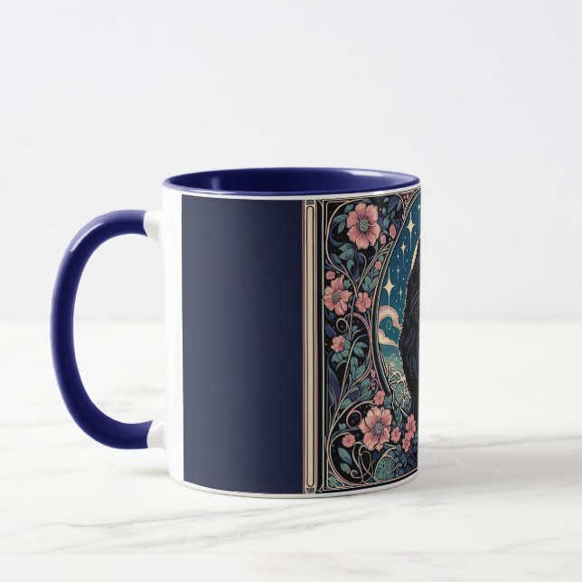 Mystical Black Cat Art Nouveau Mug (Left)