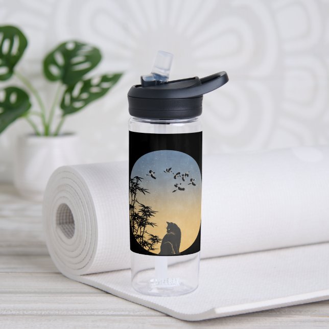 Mystical Black Cat & Bamboo-Japanese Style bottle (Yoga (Rotated))