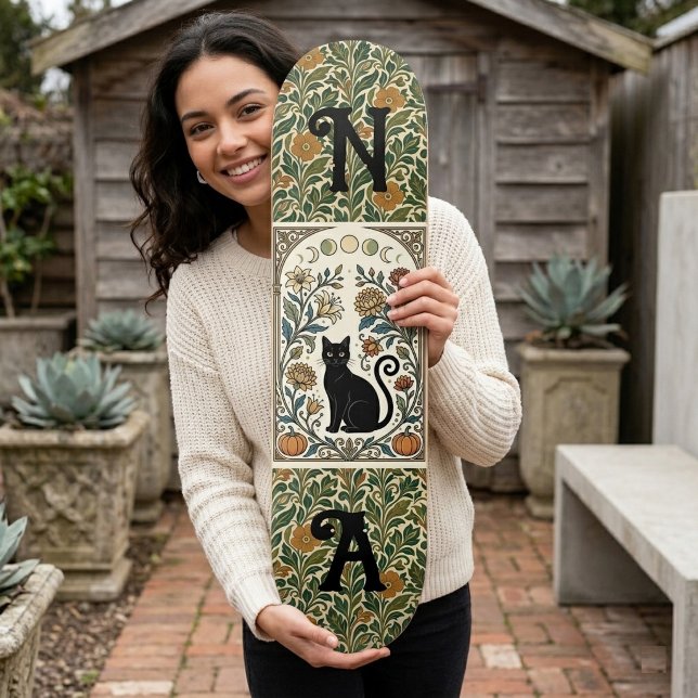 Mystical Black Cat Botanicals Moon Phase Monograms Skateboard (Mystical Black Cat Botanicals Moon Phase Monograms Skateboard)