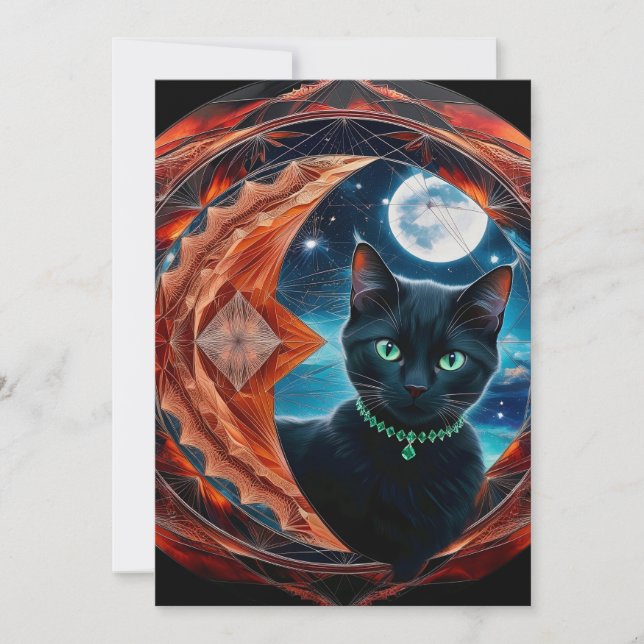 Mystical Black  Cat Celestial Mandala  Invitation (Front)