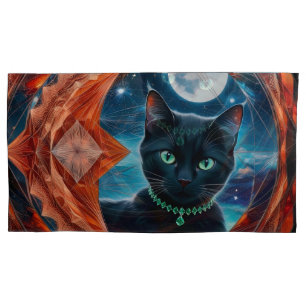 Mystical Black Cat Celestial Mandala Pillowcase