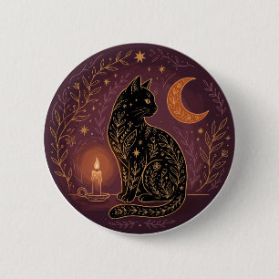 Mystical Black Cat Celestial Witchy Halloween 6 Cm Round Badge